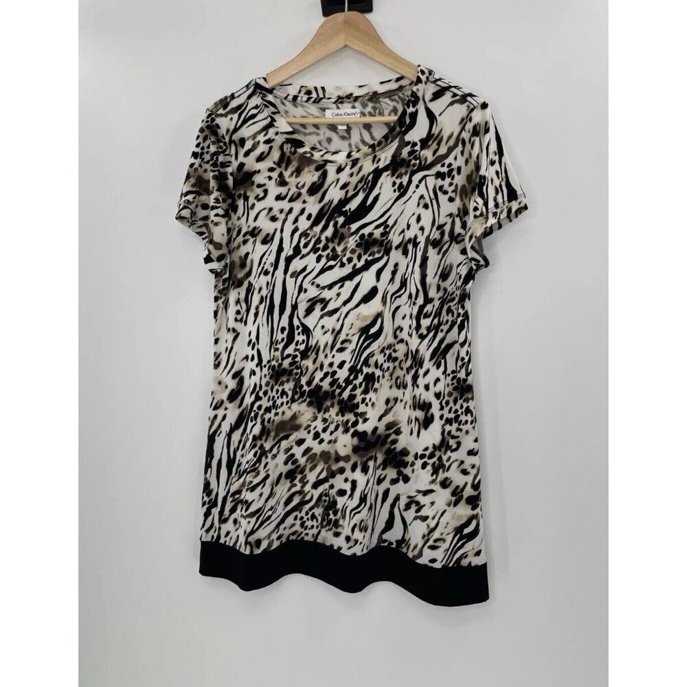 Calvin Klein Women's‎ Animal Print Liquid Knit Tunic Blouse Size Large, Career